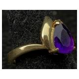 14k Gold Ring W/amethyst, Tw 4.6g, Sz 6.5