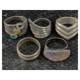 5 Sterling Silver Rings, Tw 28.2g, Sz 8, 7 & 9