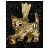 14k Gold Cat Pendant, Tw 1.5g, Sz 0.6 In Tall