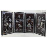 4 Vtg Vietnamese MOP Inlaid Lacquered Wood Wall