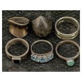 6 Sterling Silver Rings, Tw 25.8 g, Sz 5, 7, 8.5,