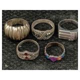 5 Sterling Silver Rings, Tw 26.8g, Sz 5, 7.5, 8,