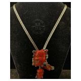 Vtg Necklace W/red Plastic Parts By Selro Corp,
