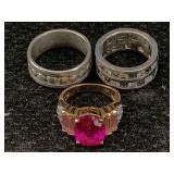 3 Sterling Silver Rings, Tw 25.7g, Sz 7 & 9.5