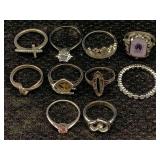 10 Sterling Silver Rings, Tw 25.7g, Sz 5, 6, 7, 9