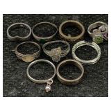 9 Sterling Silver Rings, Tw 27.6g, Sz 6, 7, 8,