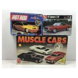 3 Model Car Kits. Open Boxes, See Photos for