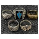 5 Sterling Silver Rings, Tw 25.5g, Sz 6, 8 & 12