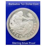 .925 Silver 1974 Barbados 10 Dollar Coin, Tw 40.9g