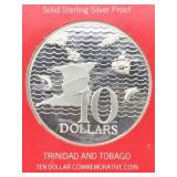 .925 Silver 1972 Trinidad 10 Dollar Coin, Tw 37g