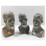 Three Busts of African man carved from soapstoneï¿½