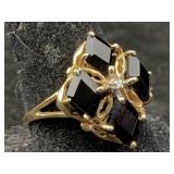 14k Gold Ring W/black Stones, Tw 4g, Sz 7ï¿½