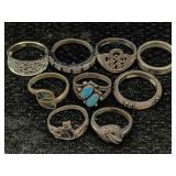 9 Sterling Silver Rings, Tw 25.2g, Sz 6, 7, 8,