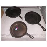 3 Cast Iron Pans. Various Sizes