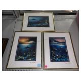 3 Framed Wyland Prints. Approx 11x14
