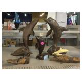 Vintage Hand-Carved Ironwood Dolphin Sculptures