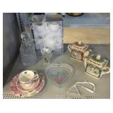 4 Waterford Crystal Pieces, 2 Sadler Teapots, and