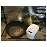 Metal basin w/composite vase and Lumin, approx