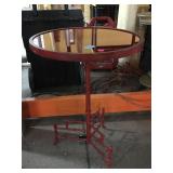 Metal thin rid side table w/glass top, approx
