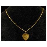 18k Gold Chain Necklace W/heart Pendant, Tw 22g,