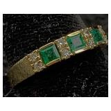 14k Gold Ring W/emerald & Diamonds, Tw 3.2g, Sz 6ï¿½