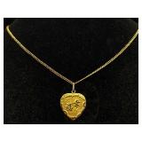 18k Gold Chain W/heart Charm, Tw 16g, Sz 17in Long