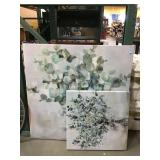 2 Plants prints in canvas, approx 37x37in