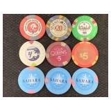 9 Las Vegas Casino Chips Incl. Sahara, Caesars