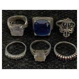 6 Sterling Silver Rings, Tw 27g, Sz 6, 6.5, 7 & 8