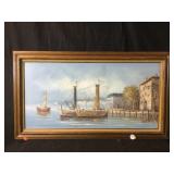 Large oil painting on canvas of a nautical scene