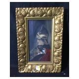 A framed portrait, style oil, painting, featuring