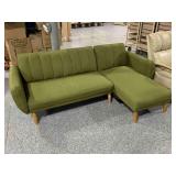 Green sectional couch MCM Style, approx 54x83in