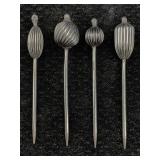 4 Sterling Silver Short Hair Pins, Tw 12.5g, Sz