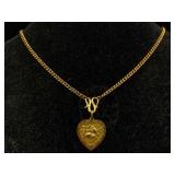 18k Gold Chain Necklace W/heart Pendant, Tw 35.5g
