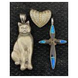 3 Sterling Silver Pendants, Tw 17.6g, Sz 2in Tall