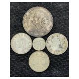 5 Silver Foreign Currency Coins, Tw 34.3g