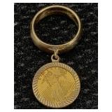 14k Gold Ring W/reproduction Coin, Tw 2.4g, Sz 3ï¿½