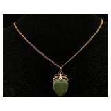 18k Gold Chain W/jade Pendant, Tw 24g Sz 17in Long