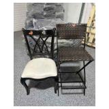 Folding high wicker chair and wood chair