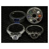 4 Sterling Silver Rings W/gemstones, Tw 22.6g, Sz