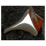 Sterling Silver Ring With Amber, Tw 3g, Sz 7
