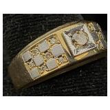 14k Gold Ring W/champagne Diamond, Tw 4.9g, Sz 7.5