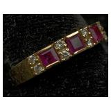 14k Gold Ring W/spinel & Diamond, Tw 3.1g, Sz 6.5