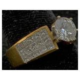 18k Gold Ring W/1ct Center Diamonds, Tw 8g & 30