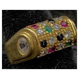 18k Gold Ring W/multigems, Tw 6.2g, Sz 7,