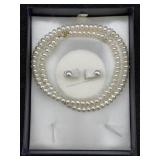 10k Gold Pearl Earrings & Necklaces, Sz  20in Long