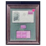Framed First Day Issue & Stamps, Approx 9x11in