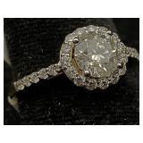 14k Gold Ring W/diamonds, Center Diam .98ct & Adj.