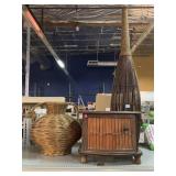 Small Wood Cabinet 17x11x14in, Large Vase & Woven
