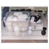 2 Bins Of Plastic Vases White & Black. Largest